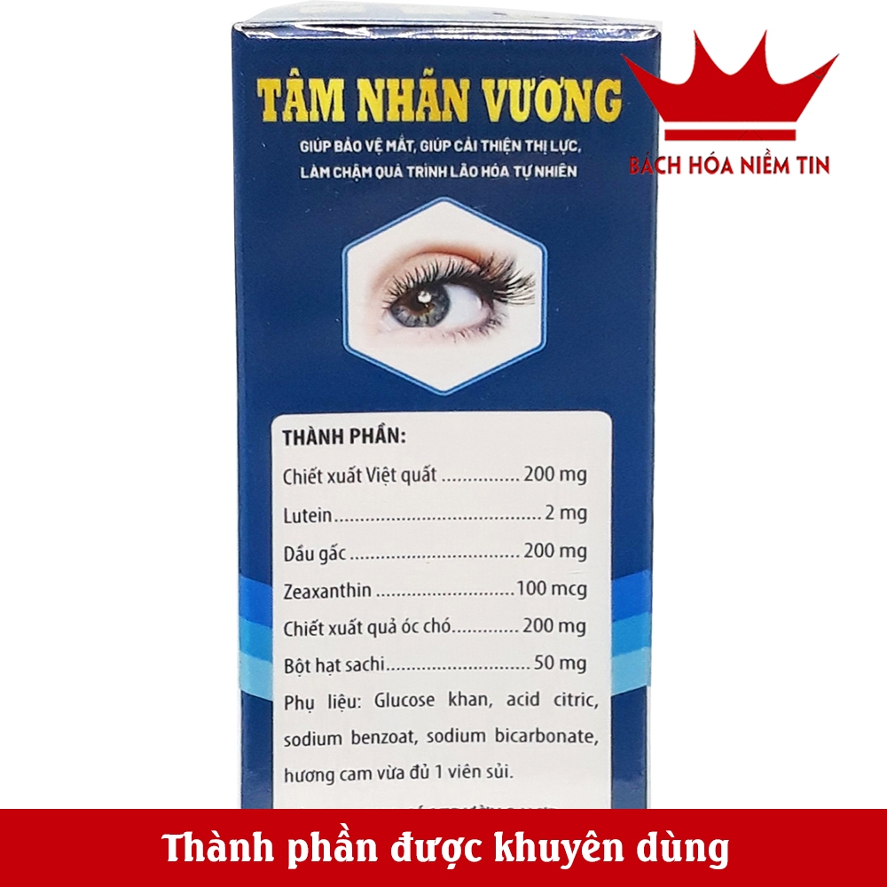 Viên sủi TÂM NHÃN VƯƠNG- Thành phần cao việt quất, lutein,.. Giúp cải thiện thị lực, giảm khô, mỏi mắt - Tuýp 20 viên