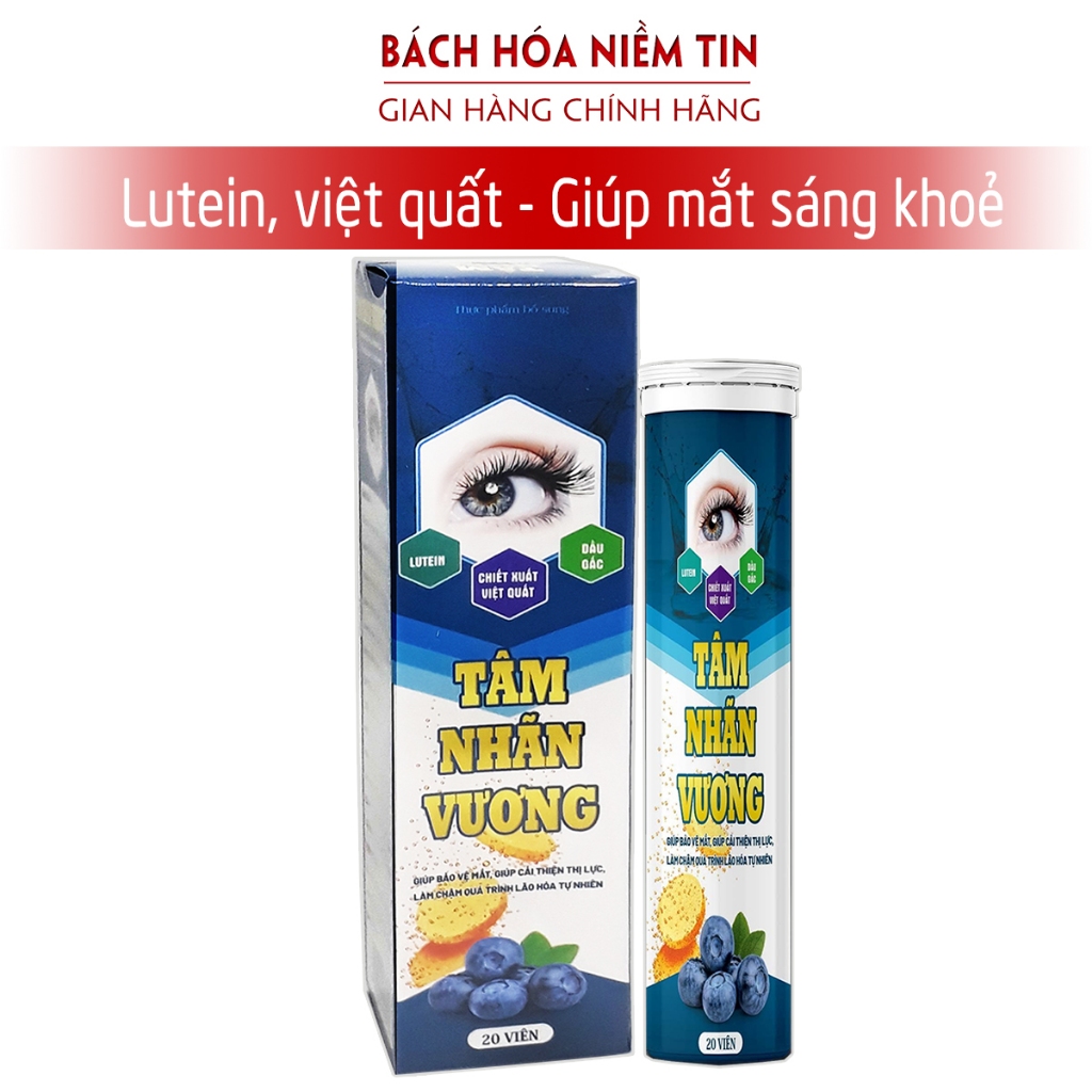Viên sủi TÂM NHÃN VƯƠNG- Thành phần cao việt quất, lutein,.. Giúp cải thiện thị lực, giảm khô, mỏi mắt - Tuýp 20 viên