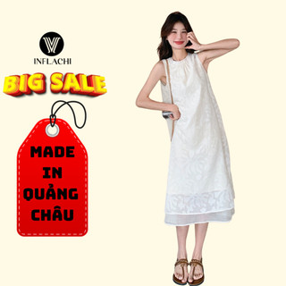 Đầm đi biển INFLACHI babydoll Váy Suông Cổ Yếm Dáng Dài Maxi Vải Hoa Nổi 2 lớp xòe 2 dây bigsize kiểu Hàn 9389 CT-52.1