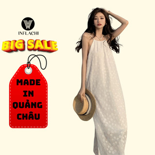 Váy maxi đi biển INFLACHI đầm bigsize 2 dây dáng chữ A cổ yếm hoa xuông dài che khuyết điểm nữ vintage 5124 CT-51
