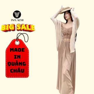 Đầm maxi váy đi biển INFLACHI dáng dài 2 dây buộc nơ xinh xắn chất mềm mịn mát đi chơi đi du lịch mùa hè 5140 CT-50