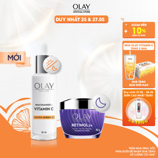 Combo 2: Kem Dưỡng Ẩm Ban Đêm OLAY Retinol24 + Super Serum OLAY Luminous Niacinamide VITAMIN C (50G + 30ML)