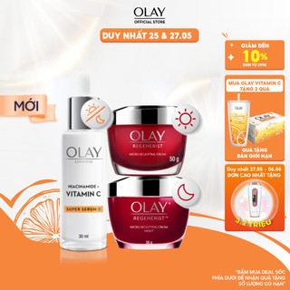 Combo 3: Kem Dưỡng Ẩm Ngày, Đêm OLAY Regenerist + Super Serum OLAY Luminous Niacinamide VITAMIN C (50G X2 + 30ML)