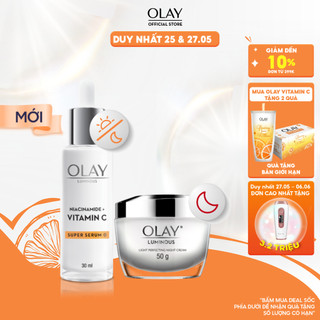 Combo 2: Kem Dưỡng Ẩm Ban Đêm OLAY Luminous + Super Serum OLAY Luminous Niacinamide VITAMIN C (50G + 30ML)