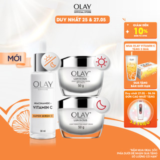 Combo 3: Kem Dưỡng Ẩm Ngày, Đêm OLAY Luminous + Super Serum OLAY Luminous Niacinamide VITAMIN C (50G X2 + 30ML)
