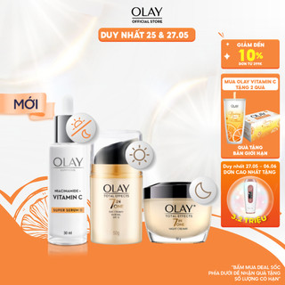 Combo 3: Kem Dưỡng Ẩm Ngày, Đêm OLAY Total Effects + Super Serum OLAY Luminous Niacinamide VITAMIN C (50G X2 + 30ML)