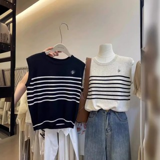 A025 - Áo sát nách, áo ba lỗ len mỏng dệt kim kẻ cho nữ dáng basic thoải mái