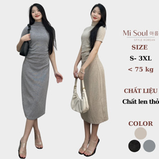 Đầm Body Nữ MiSoul Cộc Tay Dáng Dài MiDi Xẻ Sau Cổ Leo 3 Phân , Váy Nữ Ôm Body Dáng Suông Co Giãn MiSoul 242