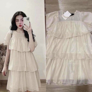 Váy bầu mùa hè 3 tầng chất liệu voan tơ 2 lớp