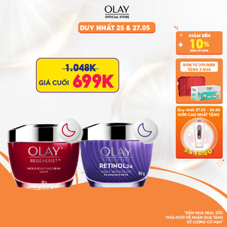 Combo 2: Kem Dưỡng Ẩm Ban Đêm: OLAY REGENERIST 50G & OLAY RETINOL24 50G