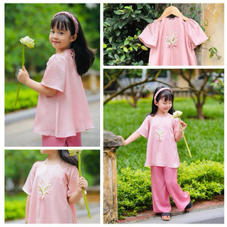 Set Yếm Lụa Cho Bé Gái CELINA 01 TẶNG Kèm Mấn Bộ Yếm Lụa Thêu Hoa Linh Lan Cho Bé Gái từ 10kg đến 38kg