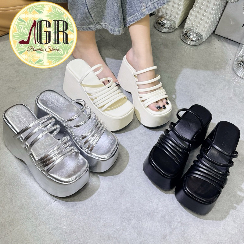 NS1 Dép xuồng nhiều dây siêu hot hở hậu da mềm cao 10 cm  mới - Bonita Shoes BM16