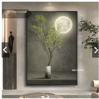 Tranh Đơn Dọc Treo Tường Canvas - Tráng gương Cây Dưới Ánh Trăng Trừu tượng Decor Phòng Khách Hành Lang MELYHOME