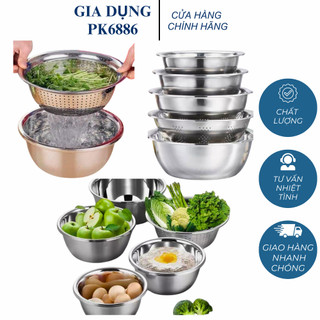 BỘ THAU RỔ INOX 05 MÓN - Dùng để rửa rau củ quả, vo gạo siêu tiện lợi