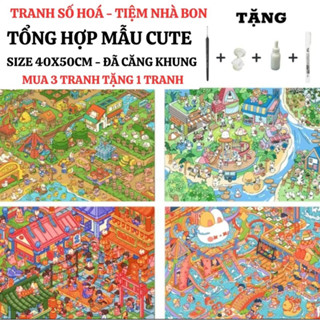 (40X50cm-CÓ BACKBOARD) TỔNG HỢP các mẫu tranh tô màu theo số CUTE HOTTREND có sẵn khung, cọ vẽ, màu vẽ
