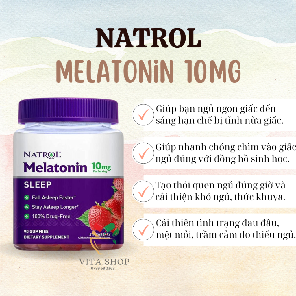 Kẹo Dẻo Giúp Ngủ Ngon, Giảm Stress Natrol Gummies Melatonin 10Mg 90 Viên