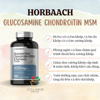 Horbaach Glucosamine Chondroitin with MSM & Turmeric 4050 mg viên uống hỗ trợ xương khớp 180 viên