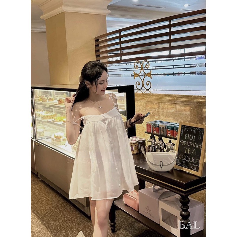 đầm babydoll váy babydoll hai dây kiểu dáng đính cúc voan tơ tiểu thư bánh bèo váy 2 dây đính nơ V266 SUTANO | BigBuy360 - bigbuy360.vn