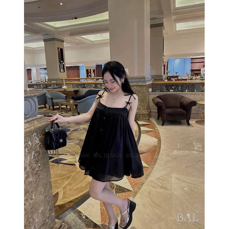 đầm babydoll váy babydoll hai dây kiểu dáng đính cúc voan tơ tiểu thư bánh bèo váy 2 dây đính nơ V266 SUTANO | BigBuy360 - bigbuy360.vn