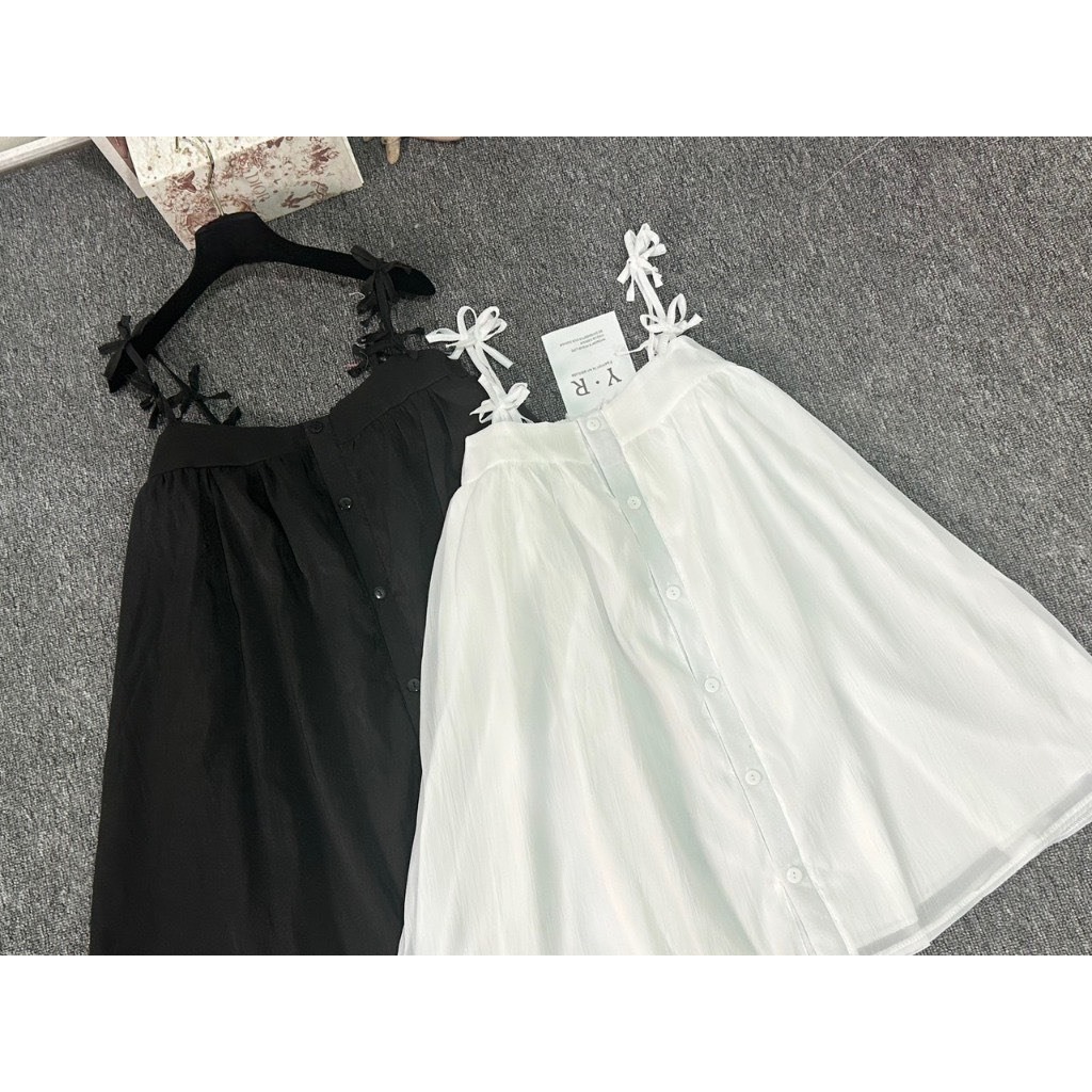 đầm babydoll váy babydoll hai dây kiểu dáng đính cúc voan tơ tiểu thư bánh bèo váy 2 dây đính nơ V266 SUTANO | BigBuy360 - bigbuy360.vn