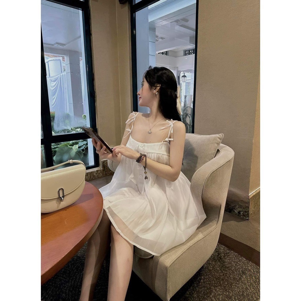 đầm babydoll váy babydoll hai dây kiểu dáng đính cúc voan tơ tiểu thư bánh bèo váy 2 dây đính nơ V266 SUTANO | BigBuy360 - bigbuy360.vn