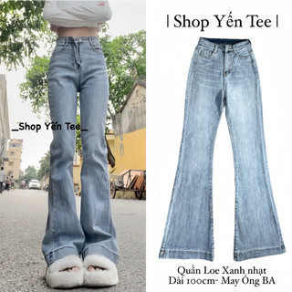 ( Dài 100cm ) Quần jeans loe xanh nhạt ống may, chuẩn chất jeans cotton mềm,co dãn tốt