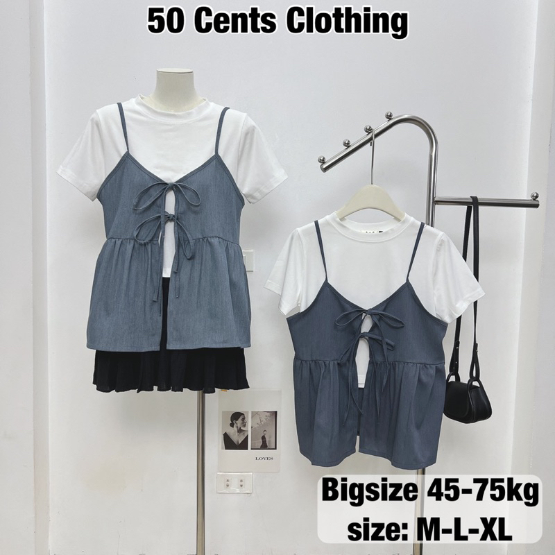 Set Áo Yếm Nữ Demin Buộc Nơ Dáng Babydoll Có Bigsize 45-75kg Phong Cách Basic Dễ Mặc Dễ Kết Hợp (50 Cents Clothing) #226