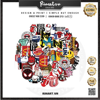 [S63] Bộ 100 sticker siêu chất dùng để trang trí điện thoại di động/ván trượt/vali không để lại dấu keo - Rinart.vn