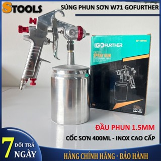 Súng phun sơn W71 GoFurther chất liệu Inox cao cấp đầu béc 1.5, cốc sơn 400ml phun sơn đều đẹp, chống gỉ