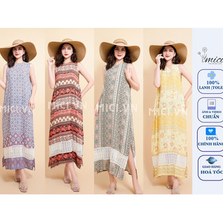 váy cotton lanh đũi 𝐌𝐈𝐂𝐈, đầm lanh maxi đũi suông mát lanh, đầm suông pha ren thổ cẩm, maxi lanh cotton thời trang 𝐌𝐈𝐂𝐈