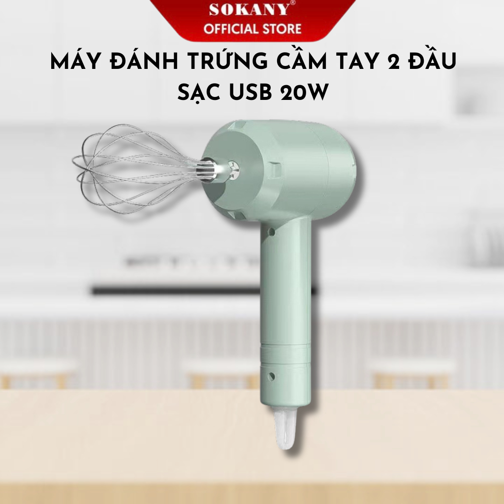 Máy Đánh Trứng Cầm Tay 2 Đầu Đa Năng Sạc USB SOKANY