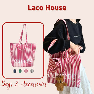 Túi tote vải canvas kẻ sọc Cupere 🫧💗✨Túi tote đi biển du lịch T99