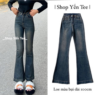 ( Dài 100cm ) Quần jeans ống loe màu bụi bặm BA, xu hướng 2024