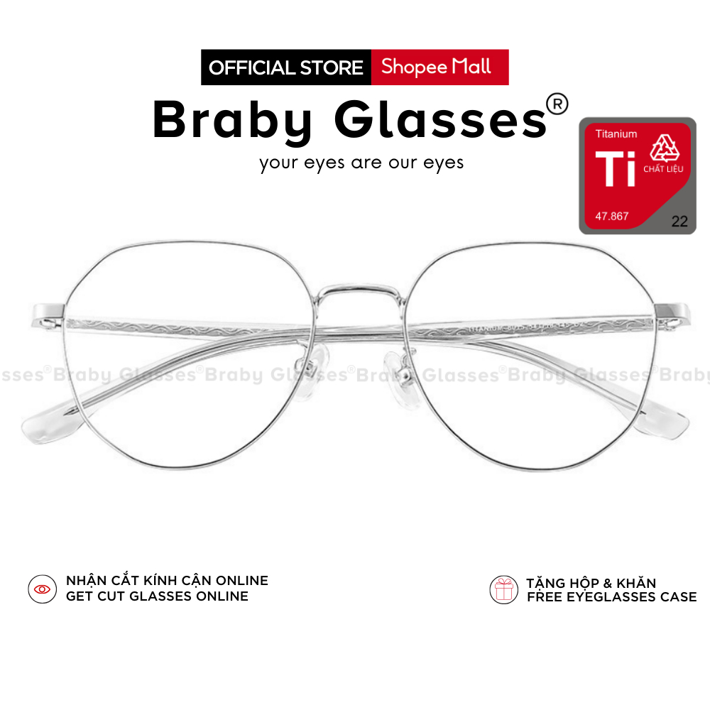Gọng Kính Cận Đa Giác Nam Nữ Braby Glasses Chất Liệu Titanium Gọng Mảnh Siêu Nhẹ Thiết Kế sang Trọng MK106