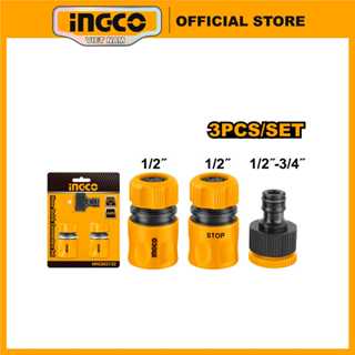 Bộ 3 đầu nối nhanh ống nước máy xịt rửa xe INGCO HHCS03122 nối với dây ống mềm 16mm,18mm đầu ren vòi nước phi 21mm, 27mm