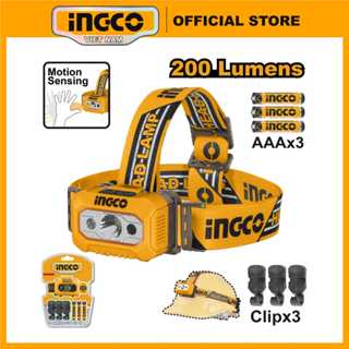  Đèn pin đội đầu INGCO HHL013AAA8 dùng pin 3AAA 3W có chế độ cảm biến tắt bật khoảng cách 15-20cm 