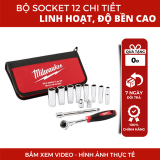 Bộ socket 12 chi tiết milwaukee 48-22-9001, bộ siết ốc milwaukee, bộ tuýp milwaukee 3/8