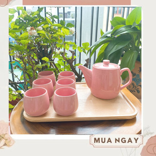 Bộ ấm chén sứ uống trà dt 450ml , ấm chén gốm sứ bát tràng kèm khay tre, bộ trà men sắc màu, tách trà thưởng trà giá rẻ