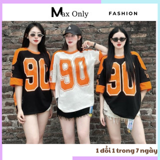 Áo phông nam nữ hoạ tiết số 90, áo thu unisex tay lỡ cổ tròn chất cotton phong cách thời trang