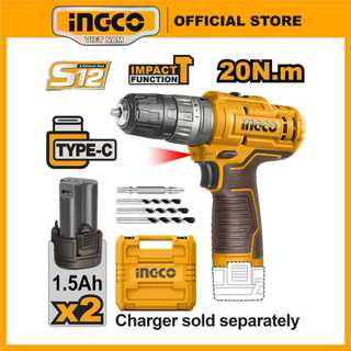 Máy khoan pin không dây 12v ingco cidli12202 có búa 3 chức năng khoan tường siết vít, kim loại giá rẻ sạc usb type-c