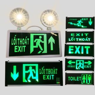 Đèn Sự Cố Khẩn Cấp Chiếu Sáng Kết Hợp Biển Chỉ Dẫn Thoát Hiểm Toilet Thoát Nạn Exit Phòng Cháy Chữa Cháy 