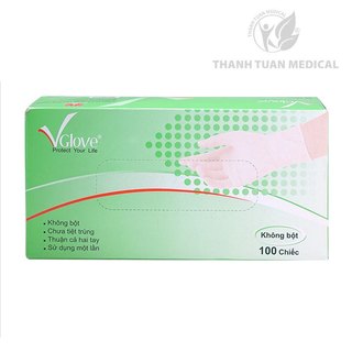 Găng Tay Cao Su Y Tế VGlove Không Bột (Chlorine) - Hộp 100 Cái