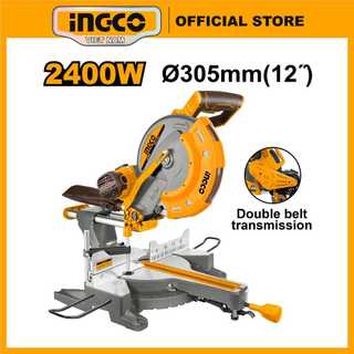 Máy cưa bàn trượt, máy cắt nhôm, cắt gỗ ingco bm2s24007 2400w đường kính lưỡi 305mm và tốc độ không tải 4500rpm