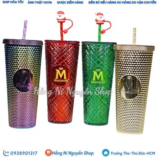 Ly hot trend kim cương nhựa 2 lớp lấp lánh có nắp và ống hút dung tích 700ml