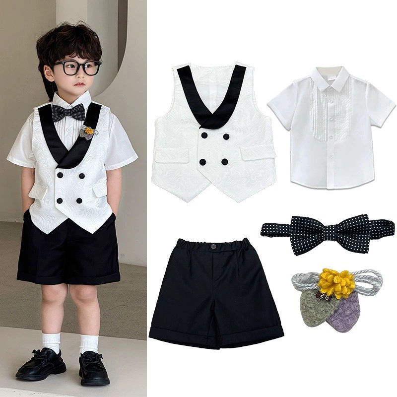 -VT08- Vest Gile Trắng In Nổi Cao Cấp- Sang Chảnh Cho Bé Dự Tiệc Mùa Hè - Quà Tặng - 8-40kg - ShuBim Kids