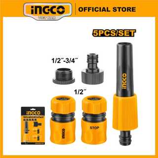 Bộ 5 đầu nối nhanh máy xịt rửa, tưới cây INGCO HHCS05122 kết nối với ống nhựa dẻo PVC phi 16mm