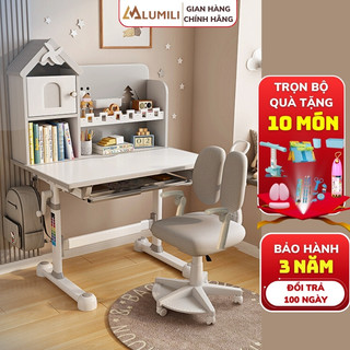 Bộ bàn học trẻ em Lumili S68, bàn học chống gù có kệ sách mới ,nâng cấp ghế ngồi học có bánh xe