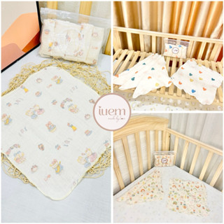 iuem COMBO 3 SET KHĂN SỮA 2 LỚP (TỔNG 15 CÁI) 1 mặt hoạ tiết cho bé sơ sinh nhà iuem, mềm mát, thấm hút tốt,