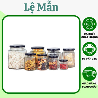  Hũ Thủy Tinh Lục Giác Đựng Gia Vị 380-500-730ml Nắp Thiết Đen 
