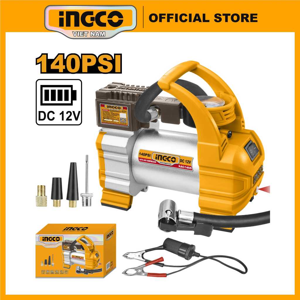 Máy bơm hơi ô tô mini có đồng hồ áp suất INGCO AAC1408